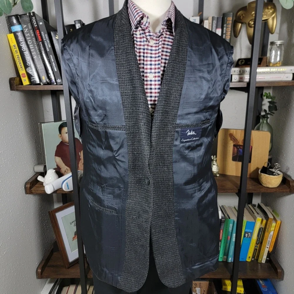 VTG John Weitz Signature Collection‎ Men's Tweed Sport Coat Charcoal Checked 46R